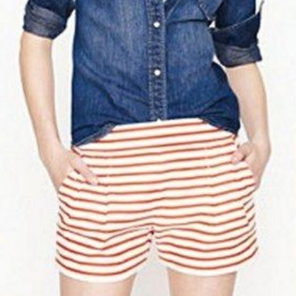 J Crew City Fit red & white striped shorts